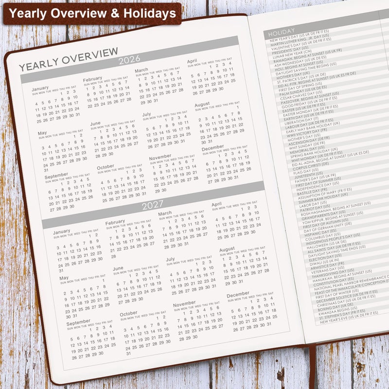 Artfan 2026 Planner - JAN 2026 - DEC 2026, Planner 2026, Weekly and Monthly Planner, Leather Cover Calendar Planner with Thick Paper, Back Pocket with Notes Pages, Brown (8.5" x 11") - Image 3